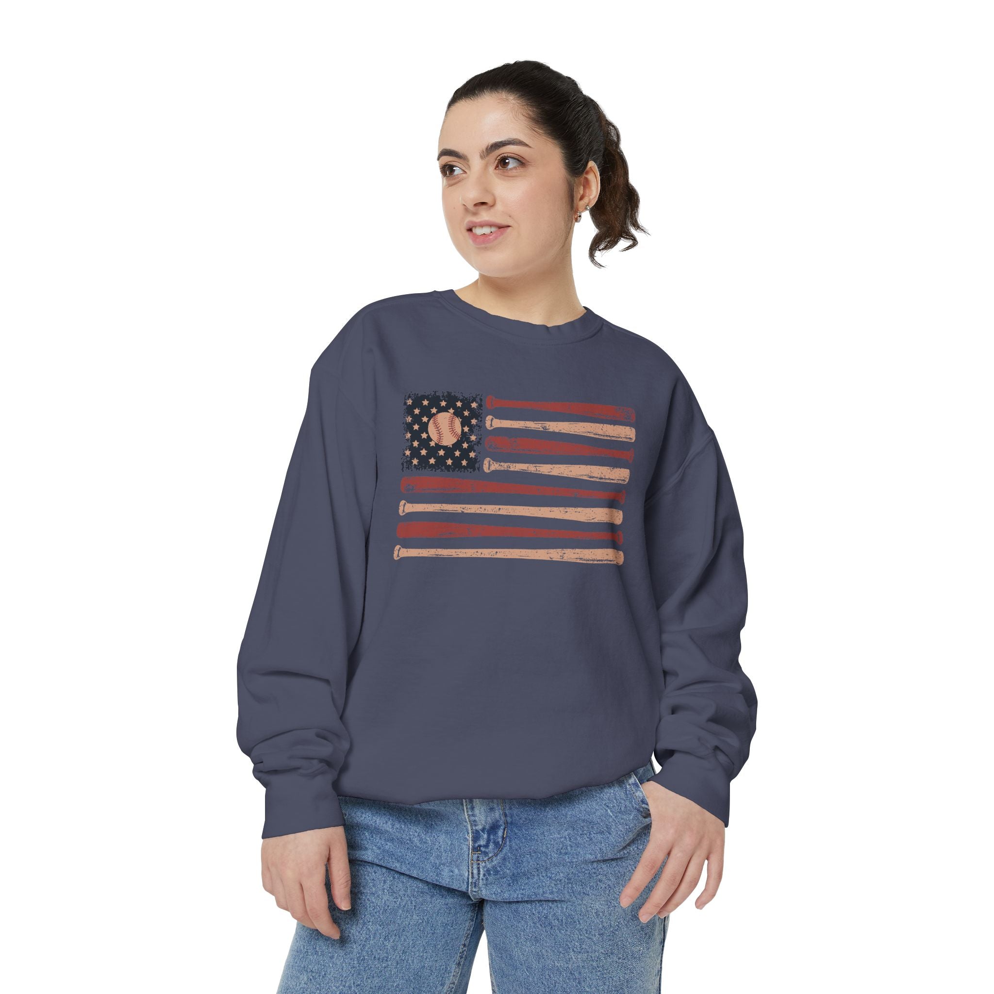 Baseball American Flag Sweatshirt, Patriotic Baseball Crewneck, USA Sports Pullover, Fourth of July Gift for Baseball Fans