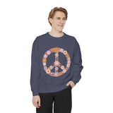 Floral Peace Sign Sweatshirt, Retro Daisy Crewneck for Women, Hippie Flower Gift, Cozy Boho Pullover for Festivals and Everyday Wear