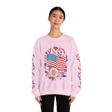 Floral American Flag Sweatshirt, Patriotic USA Pullover, Red White Blue Flower Top, Fourth of July Outfit, Americana Gift for Women