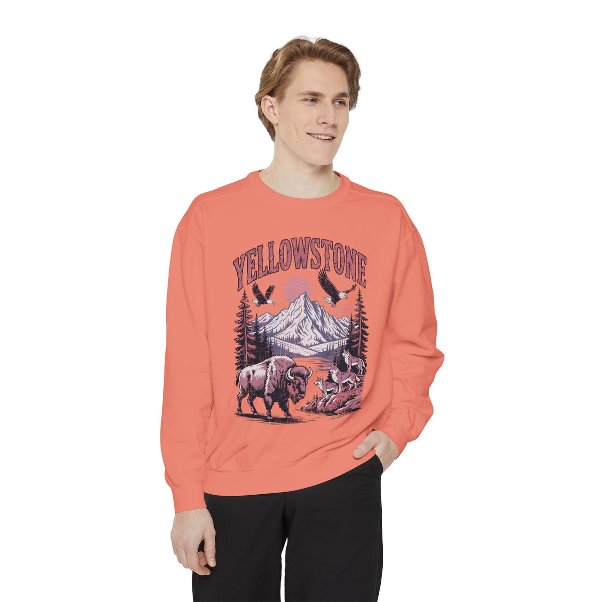 Yellowstone Wildlife Sweatshirt, Bison Wolf Eagle Mountain Crewneck, National Park Lover Gift, Western Nature Graphic Cozy Pullover
