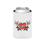 True Love Can Cooler, Vintage Heart and Roses Drink Sleeve, Romantic Valentine's Day Gift, Retro Tattoo Style Gift for Couples