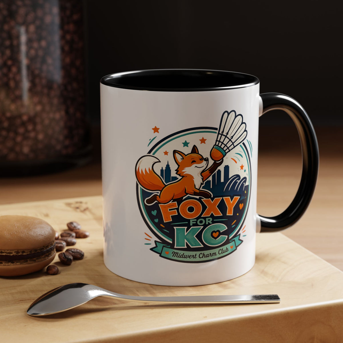 Kansas City Badminton Mug, Foxy for KC Coffee Cup, Funny Shuttlecock Lover Gift, KC Sports Fan Mug, Badminton Player Present