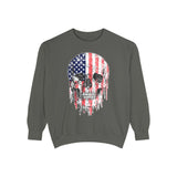 American Flag Skull Sweatshirt, Distressed Patriotic Graphic for Biker Outfits, Fourth of July Style, Birthday Gift for Skull Art Lovers