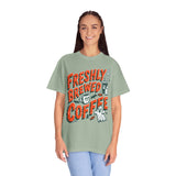 Coffee Lover Halloween Shirt, Freshly Brewed Coffee Ghost T-Shirt, Cute Spooky Season Gift for Barista and Caffeine Fan, Gift for Her
