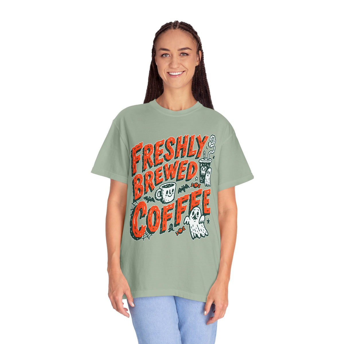 Coffee Lover Halloween Shirt, Freshly Brewed Coffee Ghost T-Shirt, Cute Spooky Season Gift for Barista and Caffeine Fan, Gift for Her