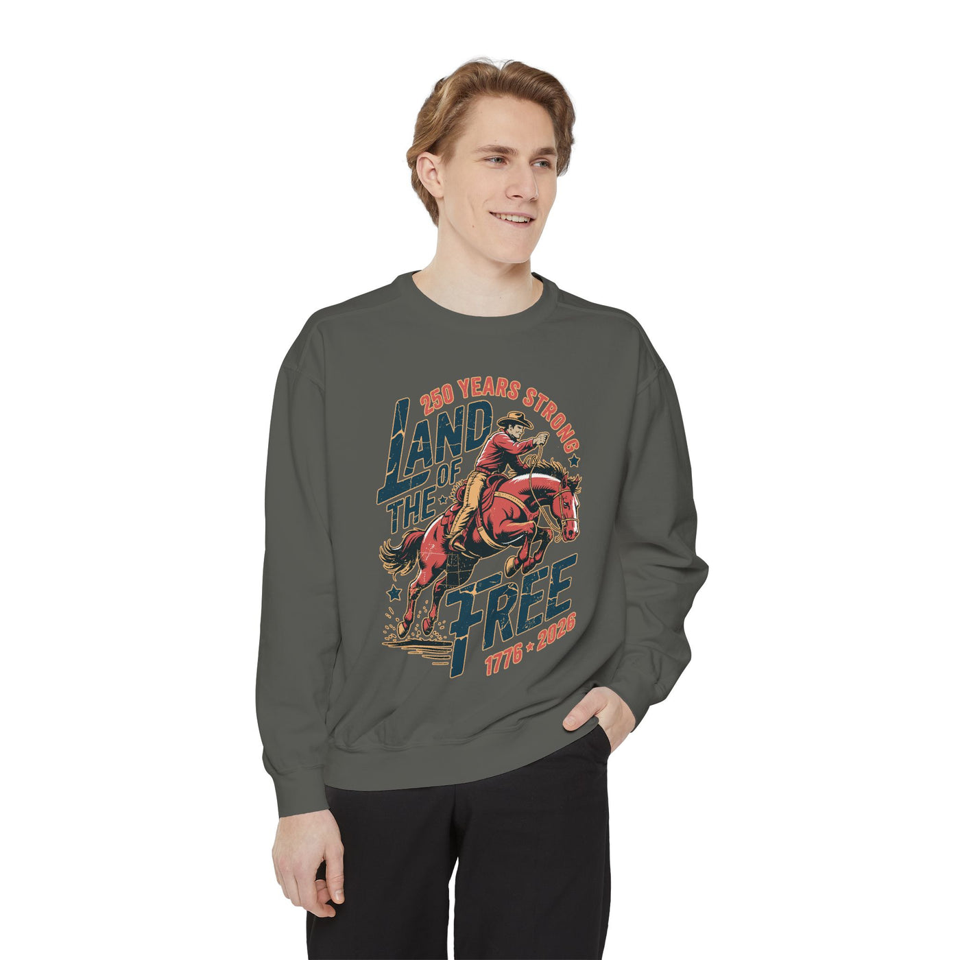 Land of the Free Comfort Colors Sweatshirt, Patriotic Cowboy Sweatshirt, Western Fourth of July Shirt, Americana Gift