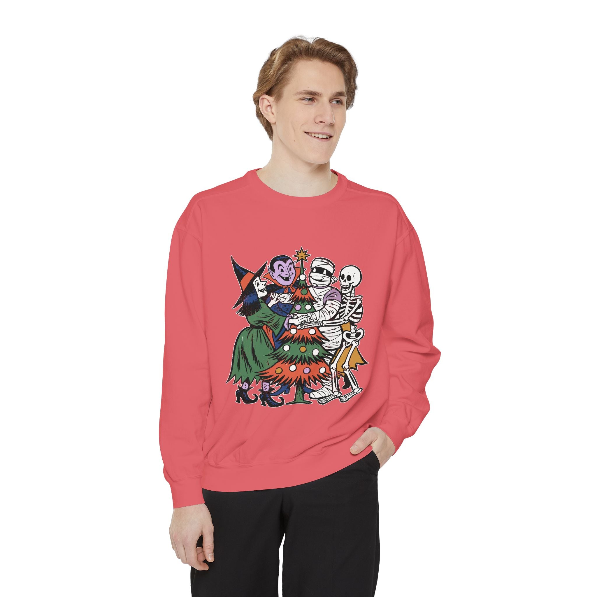 Spooky Christmas Sweatshirt, Halloween Holiday Mashup Crewneck, Witch Vampire Mummy Skeleton Pullover, Gothic Xmas Gift for Horror Fan
