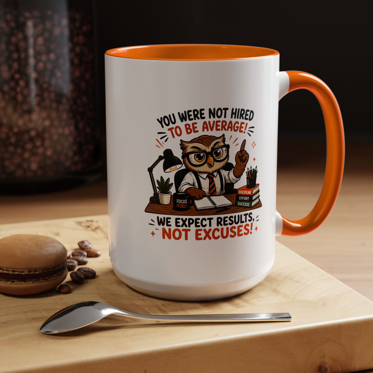 Funny Motivational Office Mug, Results Not Excuses Coffee Cup, Tough Love Gift for Employee, Coworker, Boss or Entrepreneur, Workplace Humor