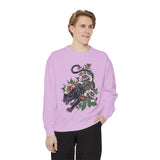 Traditional Panther Graphic Sweatshirt, Floral Tattoo Pullover for Men and Women, Old School Big Cat Top
