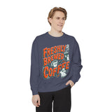 Coffee Lover Halloween Sweatshirt, Freshly Brewed Coffee Ghost Pullover, Cute Spooky Season Gift for Barista and Caffeine Fan, Gift for Her