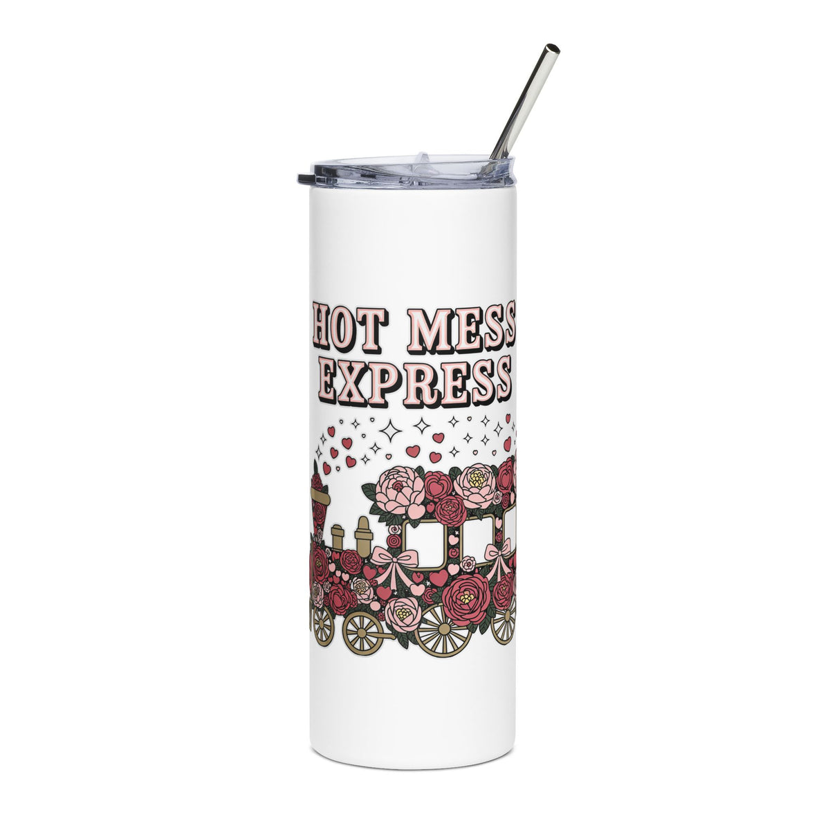 Hot Mess Express Skinny Tumbler, Floral Drinkware, Funny Gift for Busy Moms, Besties, Coworkers and Chaos Coordinators