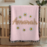 Personalized Name Woven Blanket Daisy Floral Blanket Custom Baby Blanket Nursery Decor Baby Shower Gift