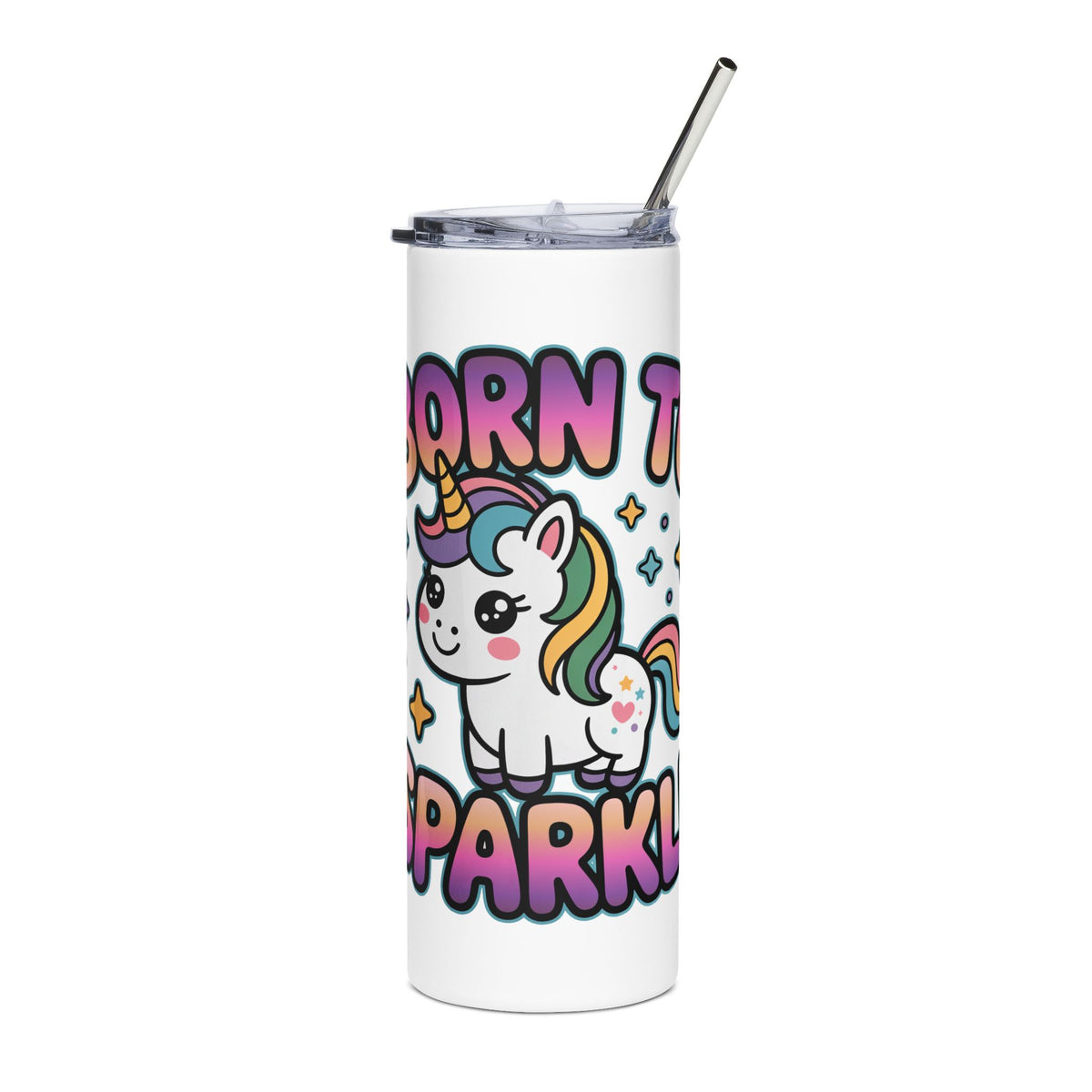 Born to Sparkle Unicorn Skinny Tumbler, Rainbow Fantasy Drink Cup, Cute Gift for Her, Unicorn Lover Gift, Birthday Drinkware