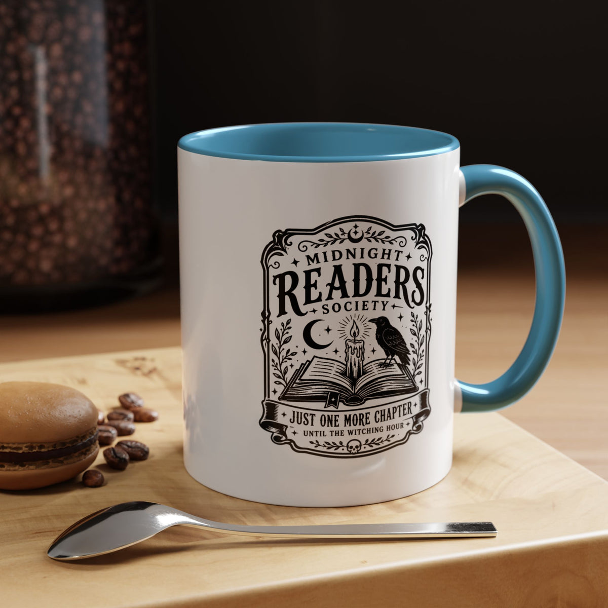 Midnight Readers Society Mug, Gothic Raven Book Black Accent Coffee Cup, Dark Academia Gift for Book Lover, Librarian or Night Reader