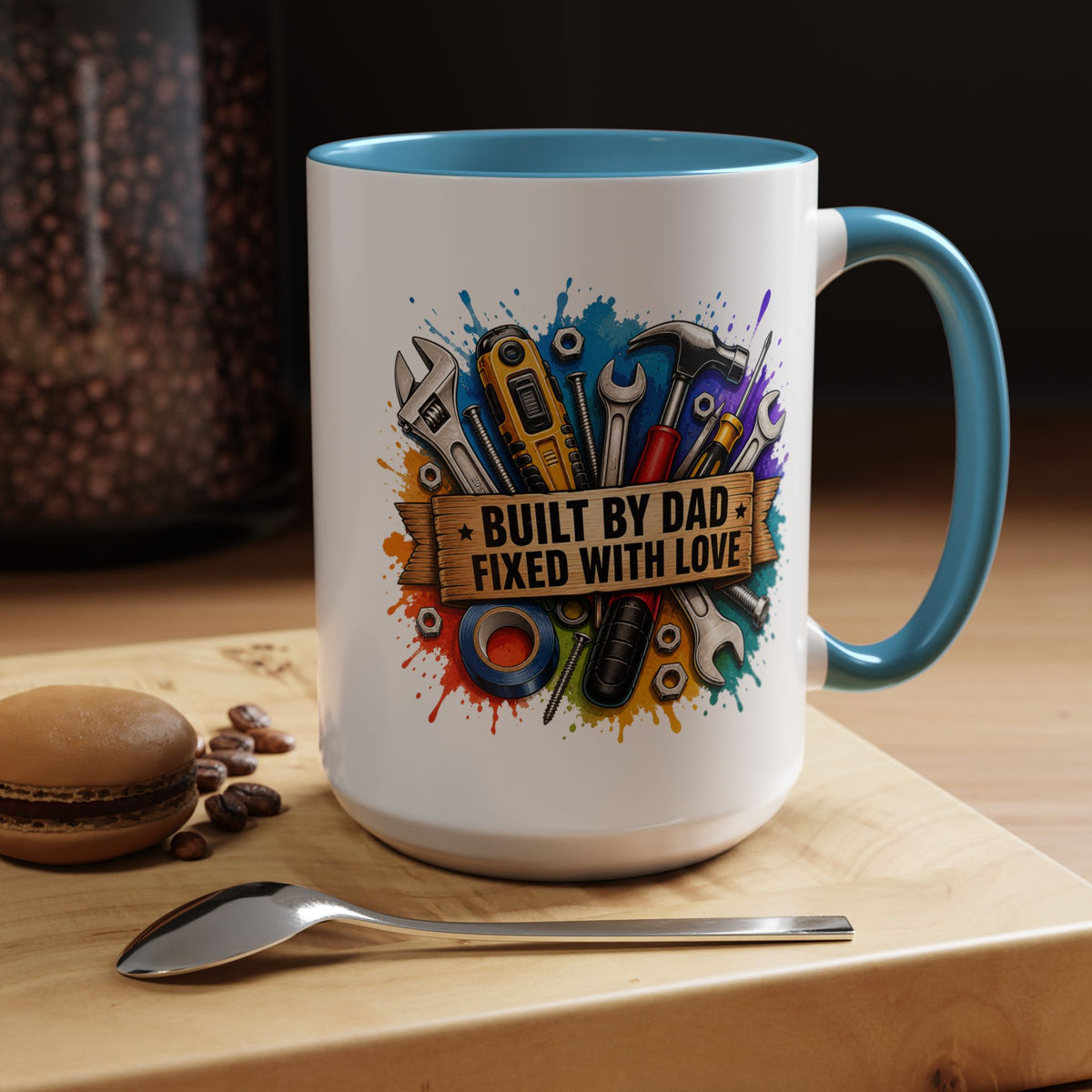 Built by Dad Fixed with Love Mug, Handyman Dad Coffee Mug, Father's Day Gift for Carpenter Mechanic DIY Dad, Workshop Mug