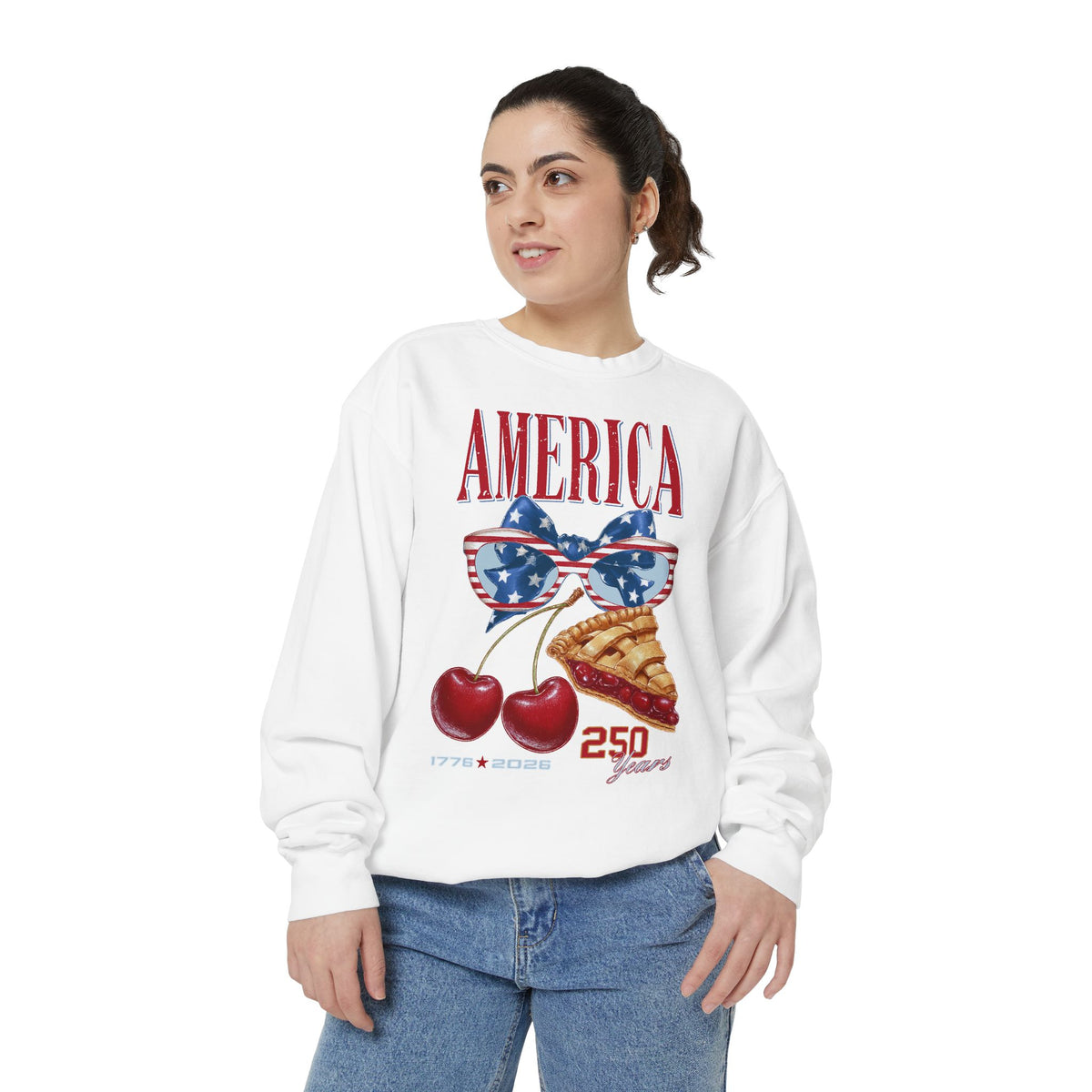 America 250th Anniversary Comfort Colors Sweatshirt, Patriotic Cherry Pie Crewneck, USA 1776 to 2026 Sweatshirt, Fourth of July Pullover