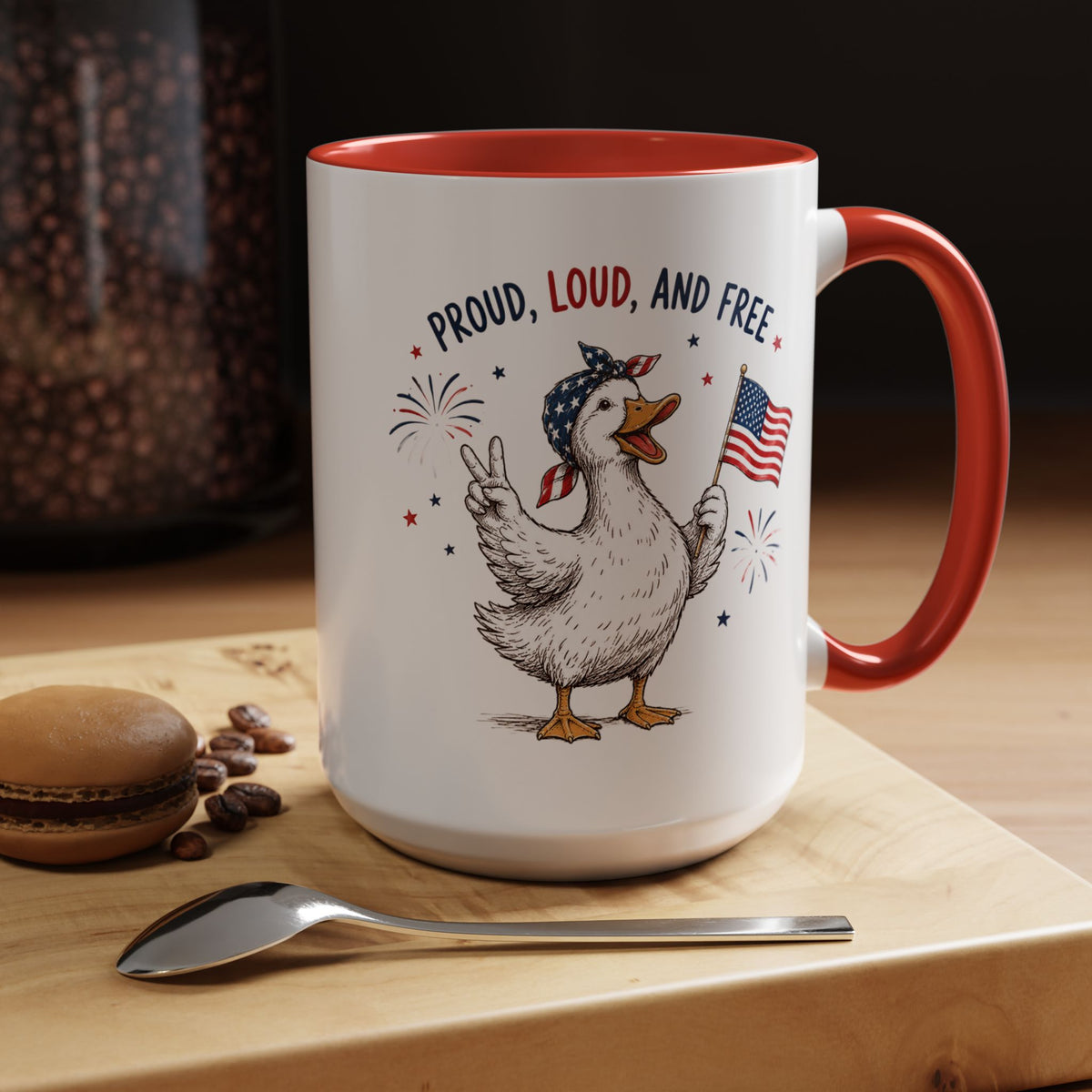 Funny Patriotic Goose Coffee Mug, Proud Loud and Free Mug, American Flag Goose Cup, Fourth of July Gift, USA Pride Coffee Mug