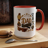 Best Dad in the World Coffee Mug, Father's Day Gift from Daughter or Son, Handy Papa Birthday Ceramic Tea Cup with Tools and Watch