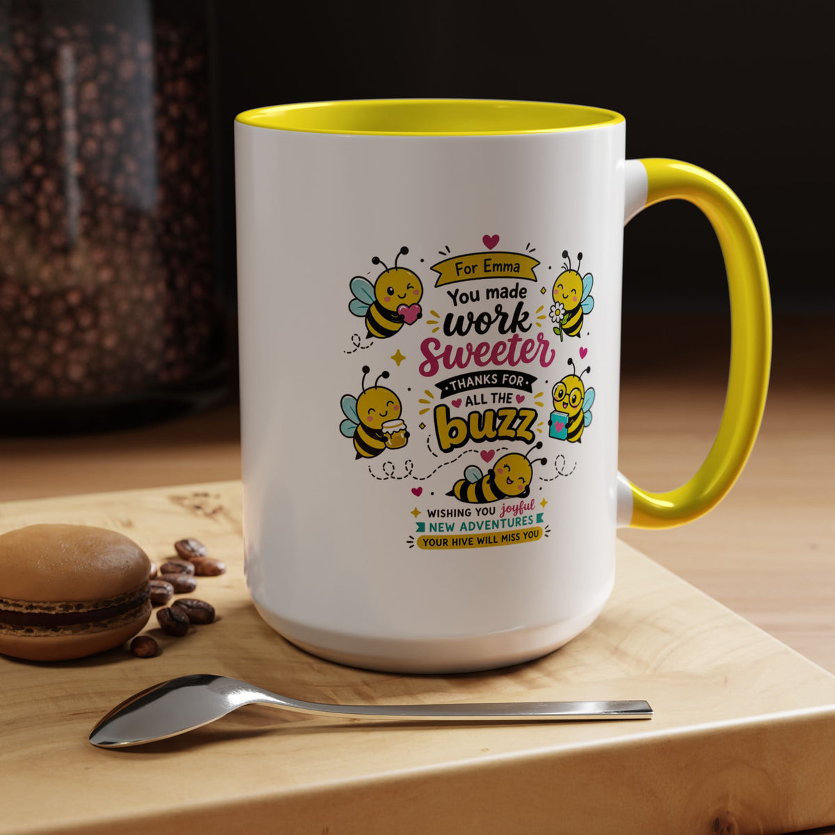 Personalized Coworker Farewell Mug with Name, You Made Work Sweeter Coffee Cup, Leaving Gift from Team, New Job Bee Office Keepsake