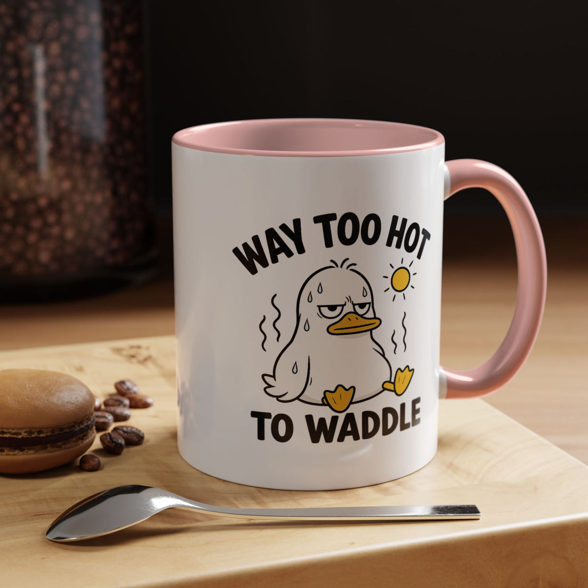Way Too Hot to Waddle Coffee Mug, Funny Duck Lover Gift for Coworkers, Cute Summer Heat Sarcastic Ceramic Tea Cup with Orange Handle