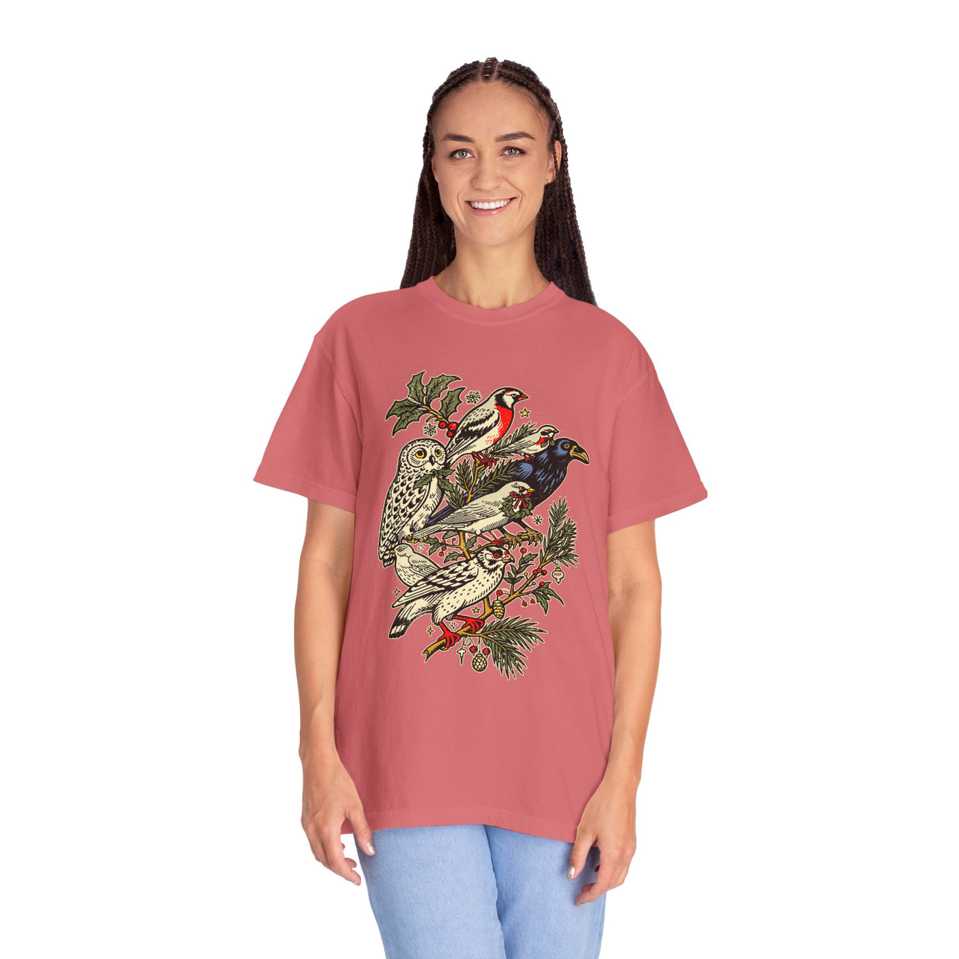 Winter Birds Graphic Shirt, Vintage Woodland T-Shirt for Bird Lovers, Festive Nature Tee, Cozy Christmas Gift for Birdwatchers and Moms
