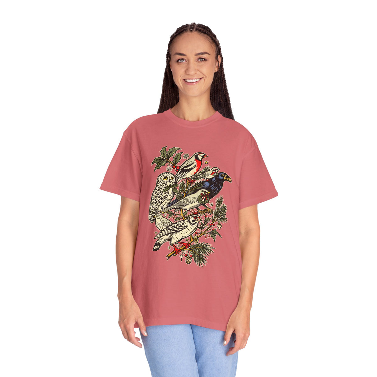 Winter Birds Graphic Shirt, Vintage Woodland T-Shirt for Bird Lovers, Festive Nature Tee, Cozy Christmas Gift for Birdwatchers and Moms