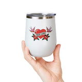 True Love Wine Tumbler, Vintage Tattoo Heart and Roses Cup, Romantic Anniversary Gift, Retro Drinkware for Couples