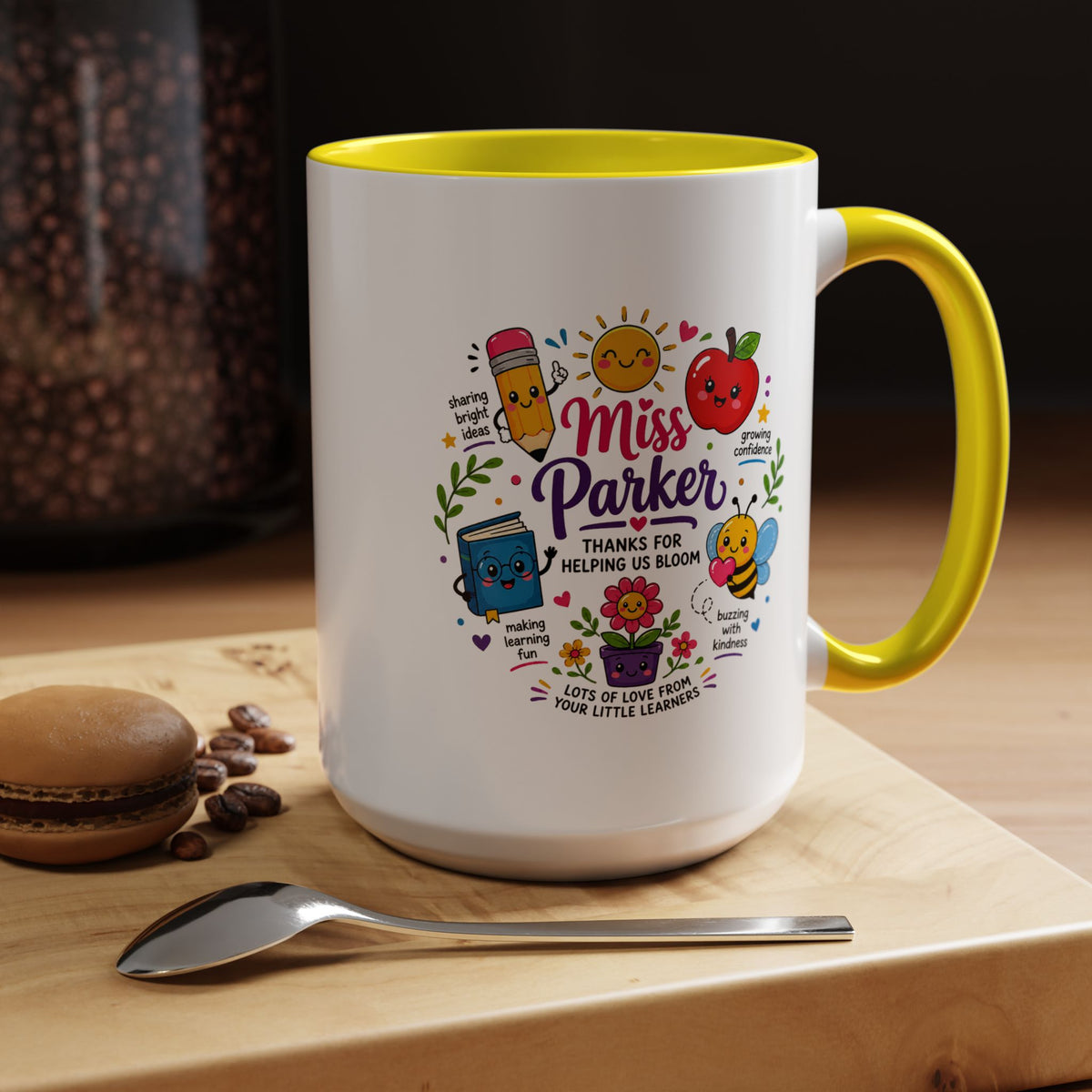 Personalized Teacher Mug with Name, Thank You Coffee Cup from Students, End of School Appreciation Gift, Colorful Classroom Keepsake