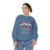 Christmas Wine Glass Sweatshirt, Rhinestone Style Santa Hat Crewneck, Sparkly Holiday Party Pullover, Wine Lover Gift for Girls Night