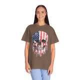American Flag Skull Shirt, Distressed Patriotic Graphic for Biker Outfits, Fourth of July Style, Birthday Gift for Skull Art Lovers