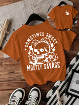 T-shirt women Halloween skull round neck