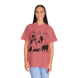 Ghost Cat Halloween Shirt, Cute Spooky Cats and Ghosts Graphic Tee, Cozy Pet Lover Gift, Minimal Black and White Fall Outfit for Women