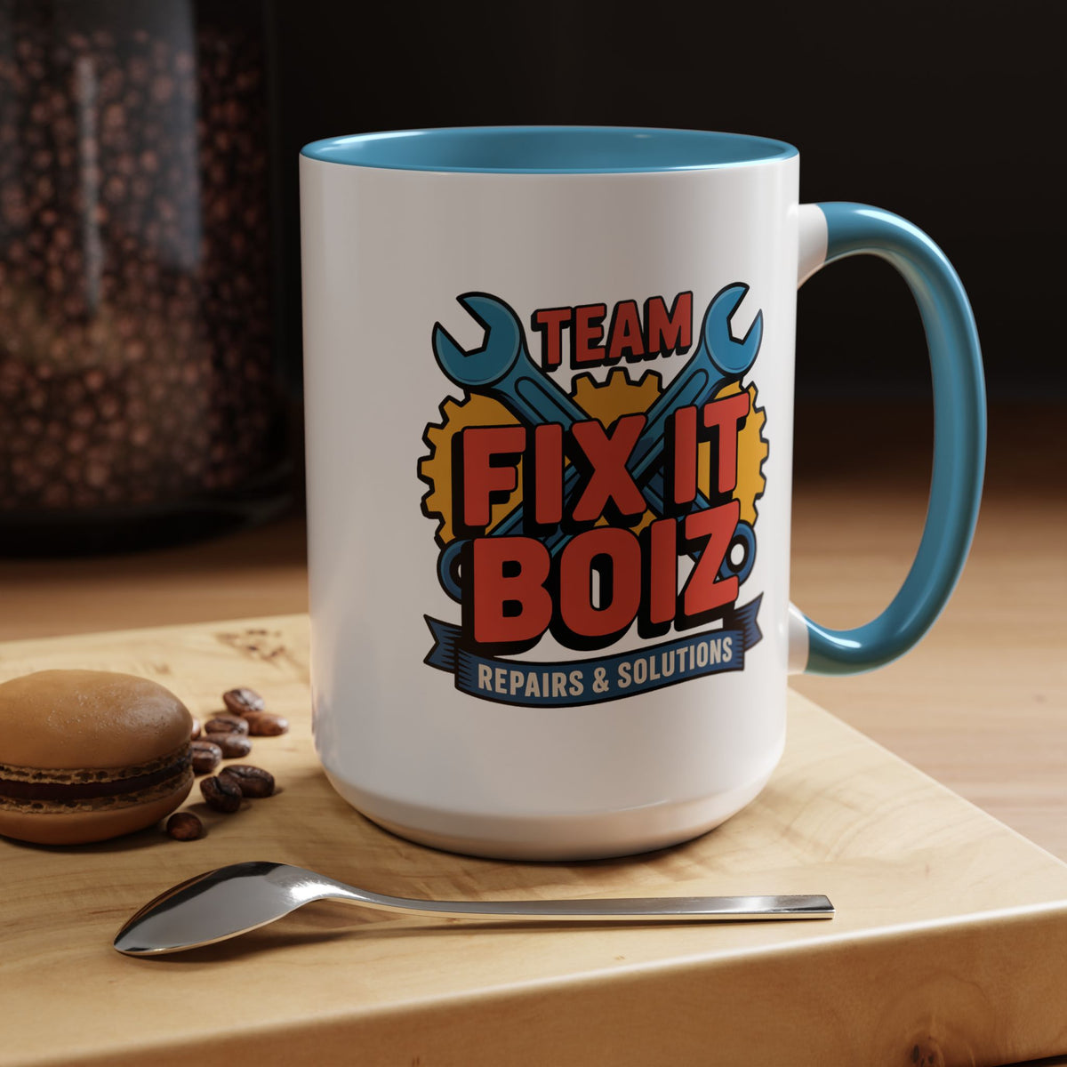 Mechanic Coffee Mug, Team Fix It Boiz Wrench and Gear Design, Handyman Gift for Dad or a Repair Crew Coworker, Workshop Coffee Break Cup