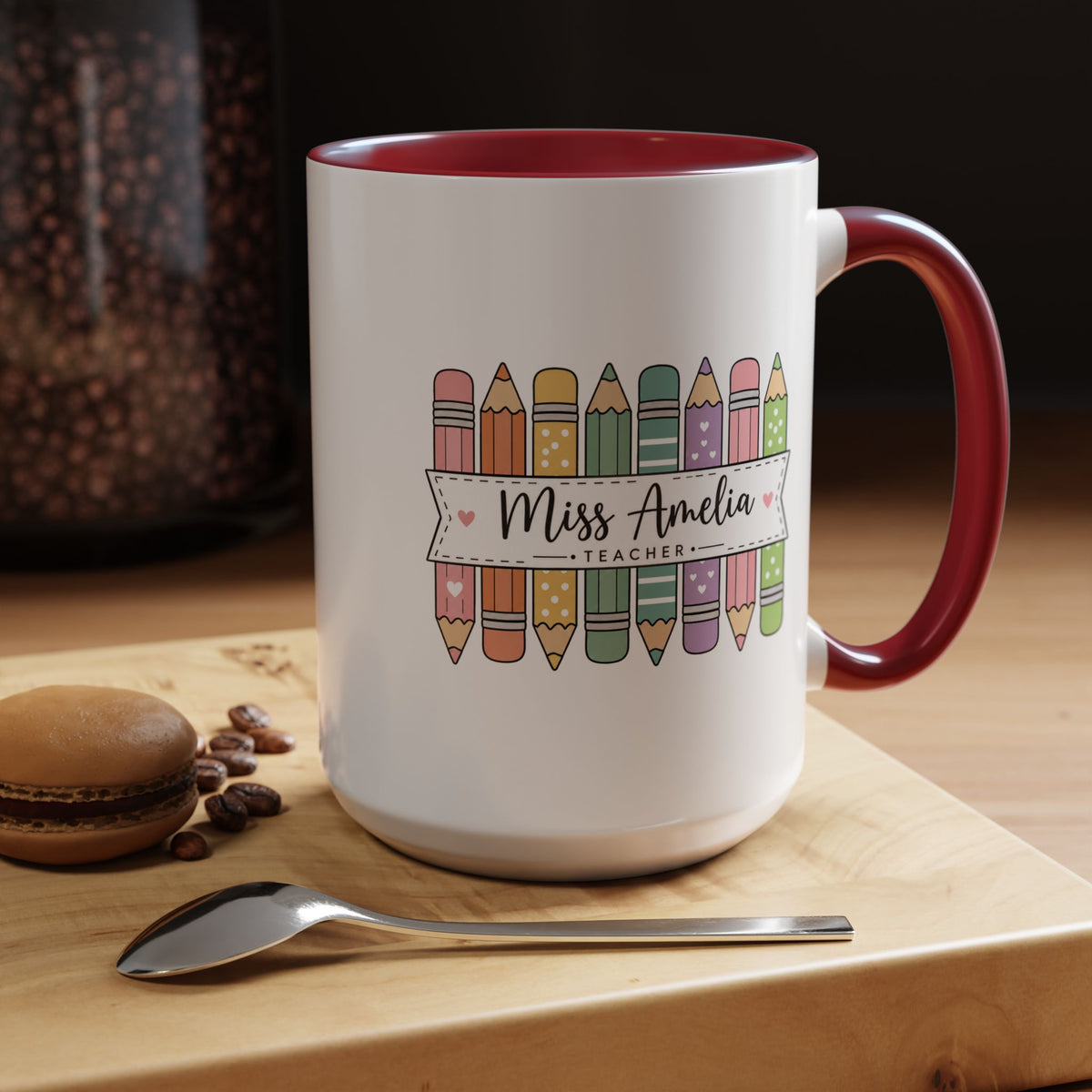 Personalized Teacher Pencil Mug, Custom Teacher Name Coffee Mug, Teacher Appreciation Gift, Back to School Teacher Cup