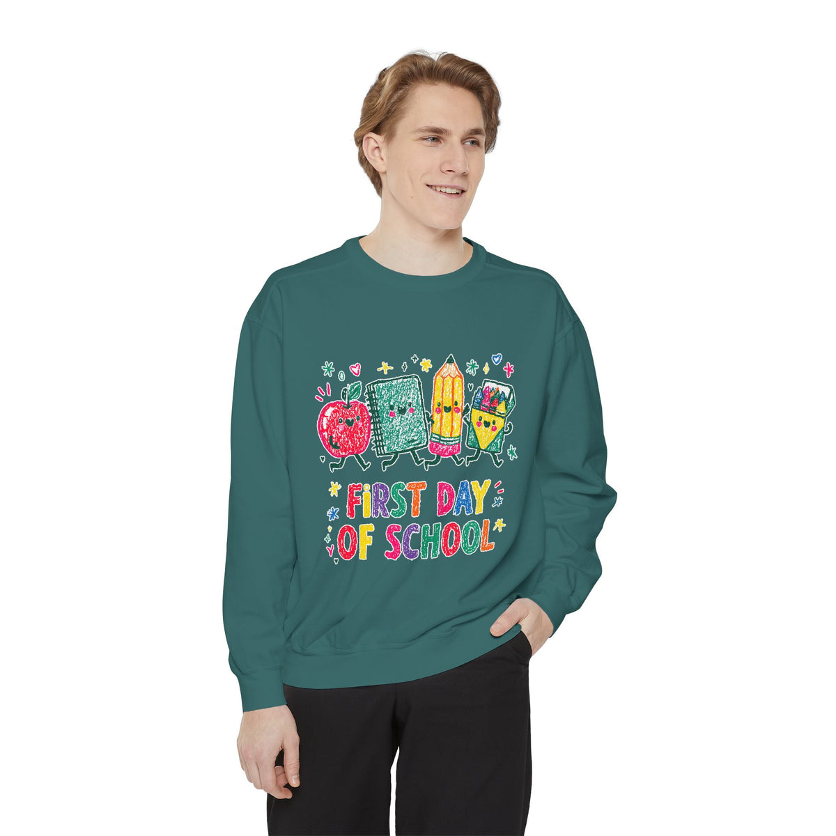 First Day of School Sweatshirt, Colorful School Supplies Pullover, Cute Teacher Outfit, Student Back to Class Gift, Classroom Crewneck