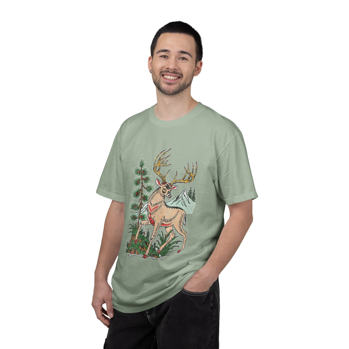 Woodland Deer Shirt, Rustic Stag and Mountain Graphic, Gift for Wildlife Lovers and Hikers, Forest Inspired Cabin Weekend Clothing