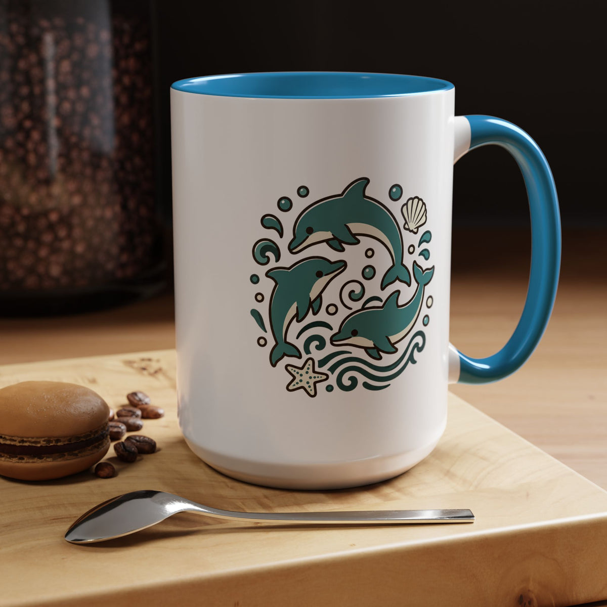 Dolphin Mug, Coastal Ocean Coffee Cup, Cute Marine Animal Lover Gift, Beach House Kitchen Decor, Unique Summer Birthday Present for Her