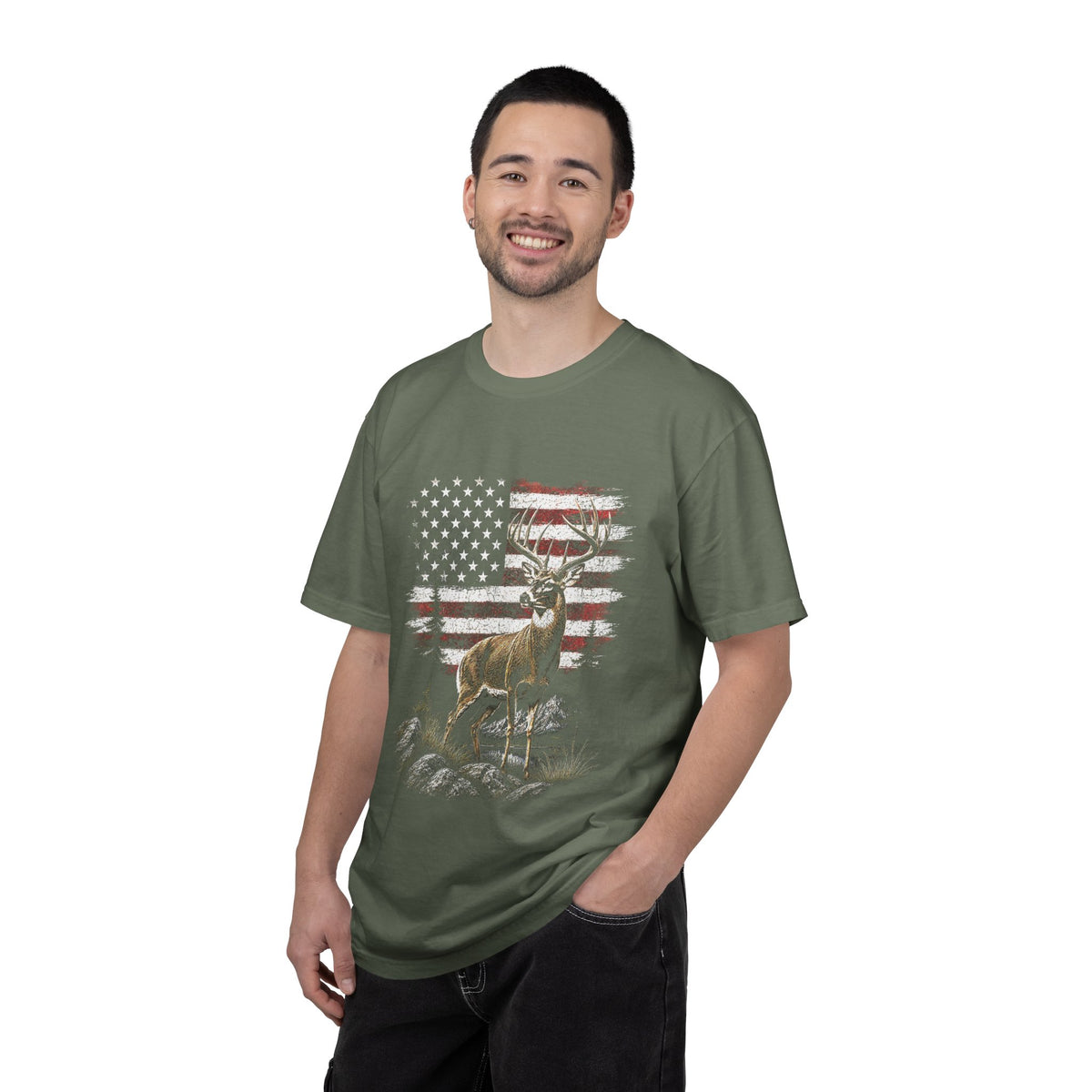 Patriotic Deer Shirt, American Flag Buck T Shirt, Deer Lover Gift, Outdoors Graphic Tee, Country Style Shirt, Fourth of July Gift