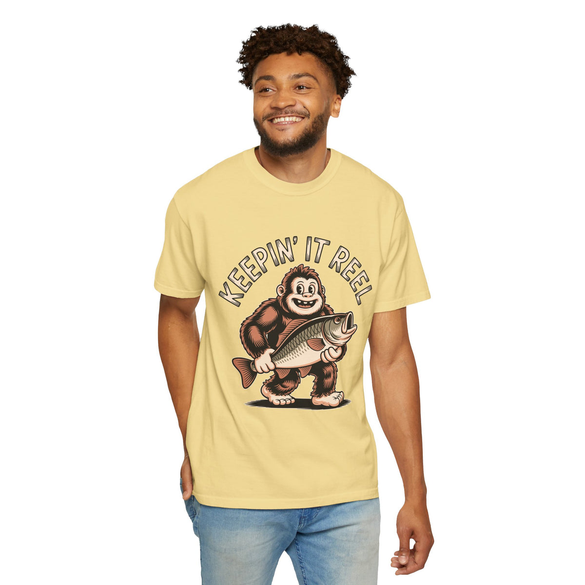 Funny Sasquatch Fishing Comfort Colors Shirt, Keepin It Reel Bigfoot Angler Tee, Fisherman Gift Shirt, Lake Life Outdoor Graphic Tee
