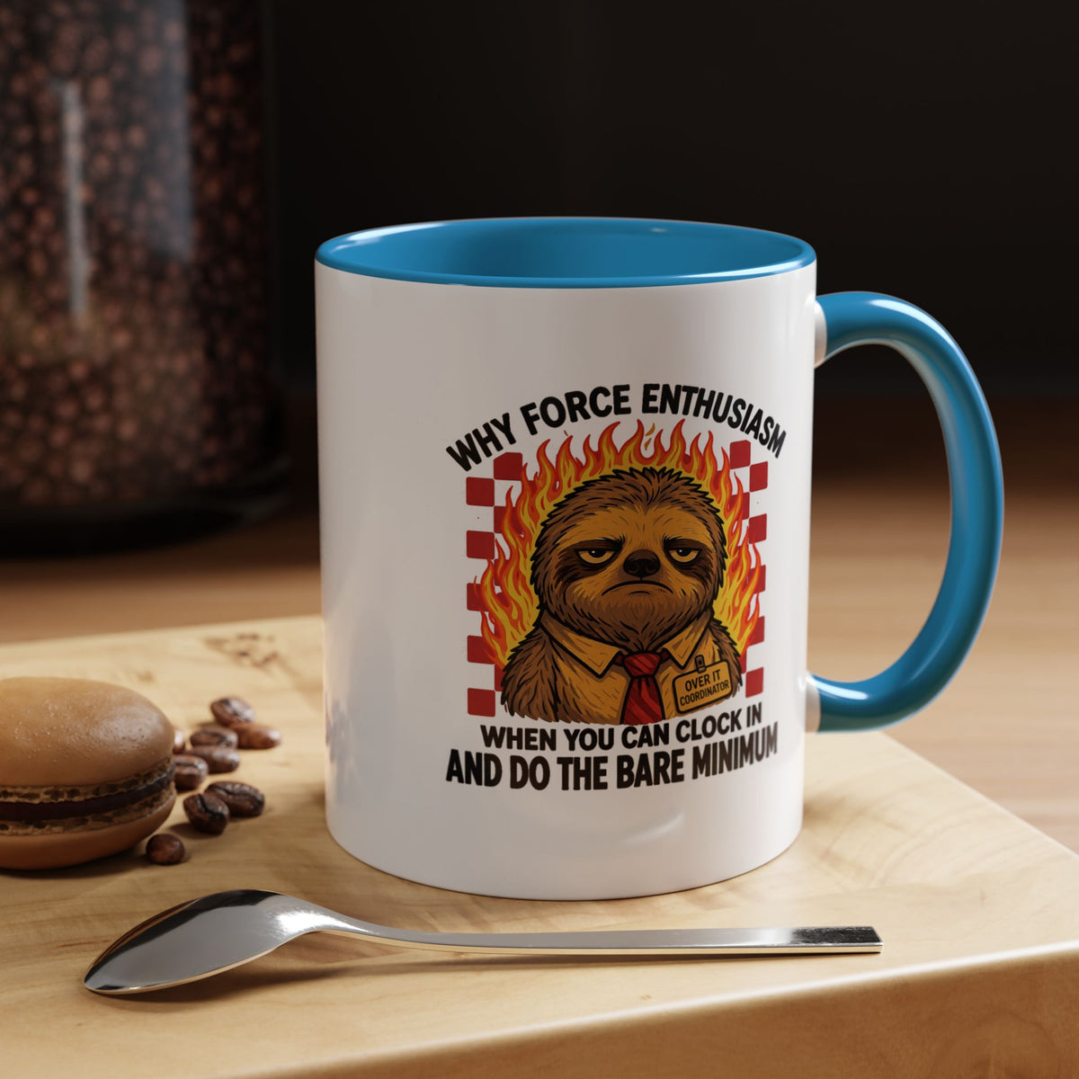 Why Force Enthusiasm When You Can Clock In And Do The Bare Minimum Coffee Mug, Funny Sloth Office Joke Gift for Coworkers, Sarcastic Ceramic Tea Cup with Pink Handle