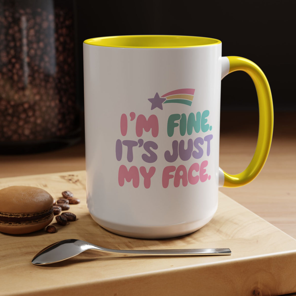 Funny Sarcastic Coffee Mug, I'm Fine It's Just My Face Pastel Quote, Sassy Birthday Gift for a Best Friend or Coworker's Office Coffee Break
