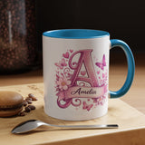 Personalized Butterfly Initial Mug, Custom Name Coffee Mug for Girls and Women, Floral Monogram Cup, Pink Aesthetic Gift, Custom Letter Mug