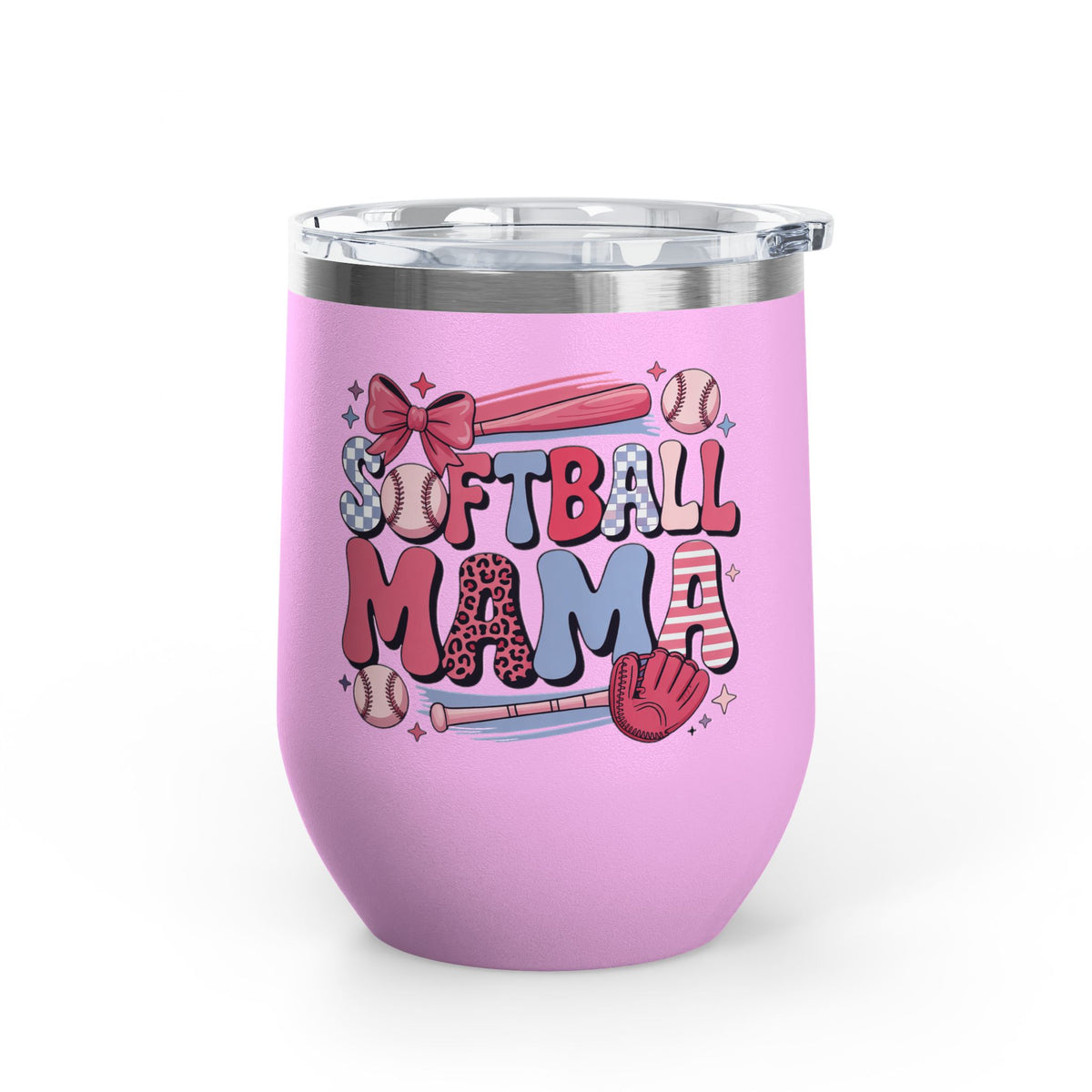 Softball Mama Wine Tumbler, Softball Mom Gift for Game Day, Sports Mom Drinkware, Team Mom Gift, Cute Softball Season Gift for Her
