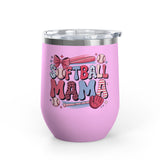 Softball Mama Wine Tumbler, Softball Mom Gift for Game Day, Sports Mom Drinkware, Team Mom Gift, Cute Softball Season Gift for Her