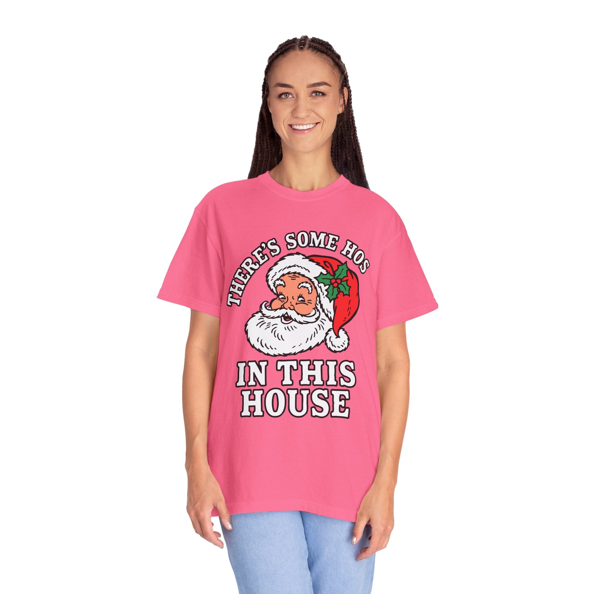 There's Some Ho's in This House Shirt, Funny Santa Christmas T-Shirt, Adult Holiday Party Tee, Naughty Xmas Gift for Friends or Family