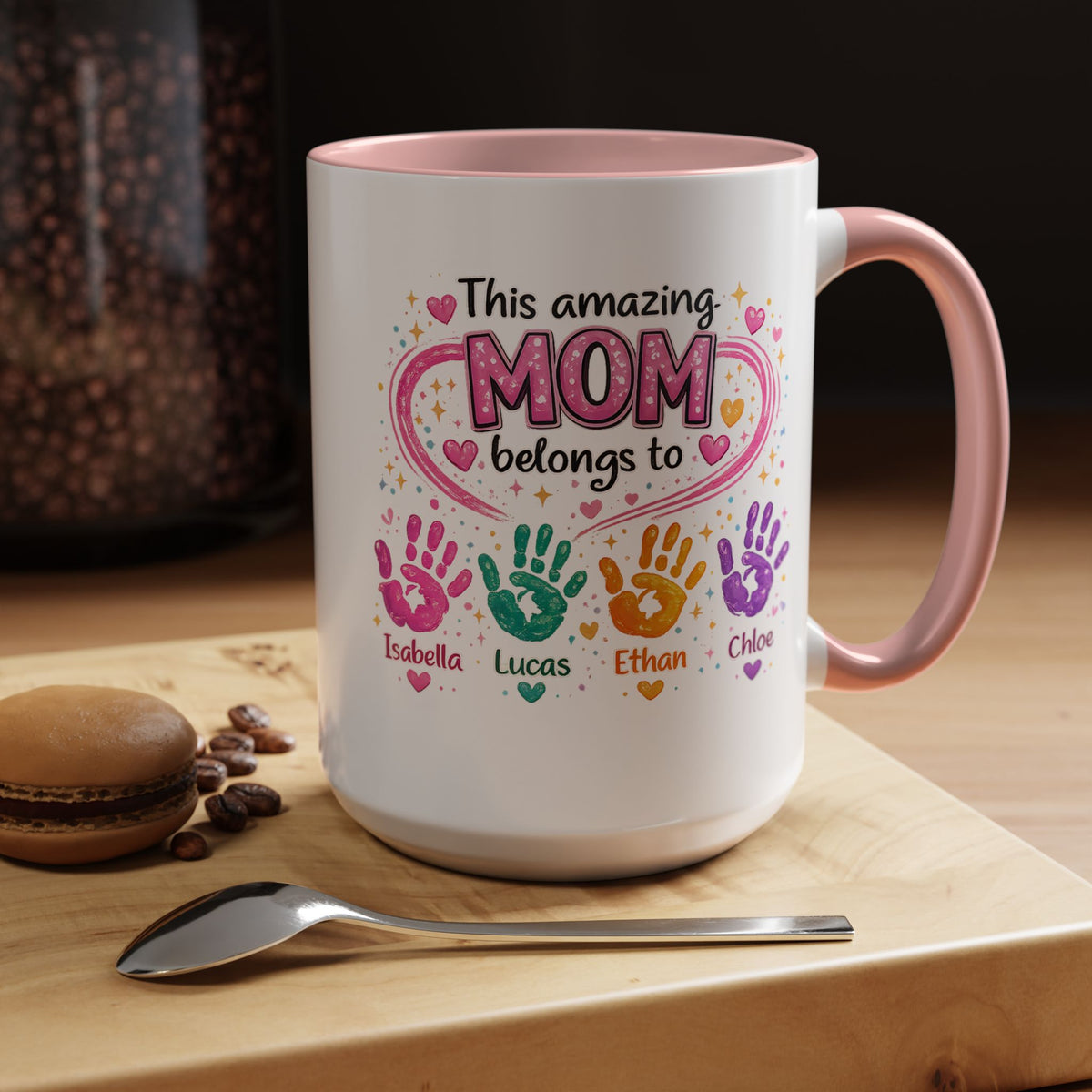 Personalized Mom Handprint Mug, Custom Mother's Day Coffee Mug, Gift from Kids for Mom, Grandma Mug with Children's Names