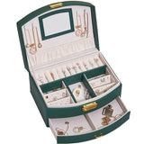 New Wear-resista Leather Jewelry Box Travel Jewelry Organizer Multifunction Necklace Earring Storage Box with Mirror Gifts