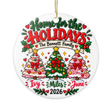 Personalized Family Christmas Ornament 2026, Custom Surname and Three Names with Pink and Green Trees, Home for the Holidays Keepsake Gift