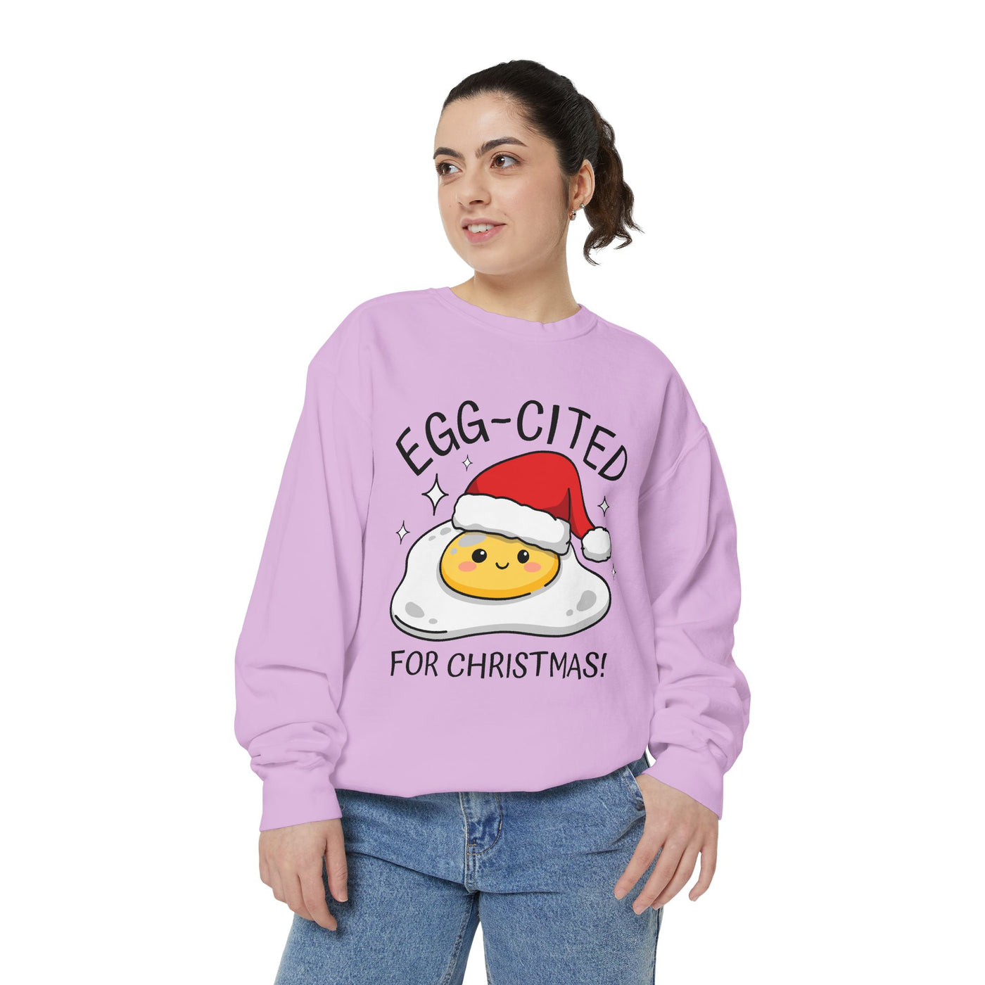 Egg-Cited for Christmas Sweatshirt, Funny Fried Egg Crewneck, Cute Food Pun Holiday Pullover, Christmas Breakfast Gift for Brunch Lover