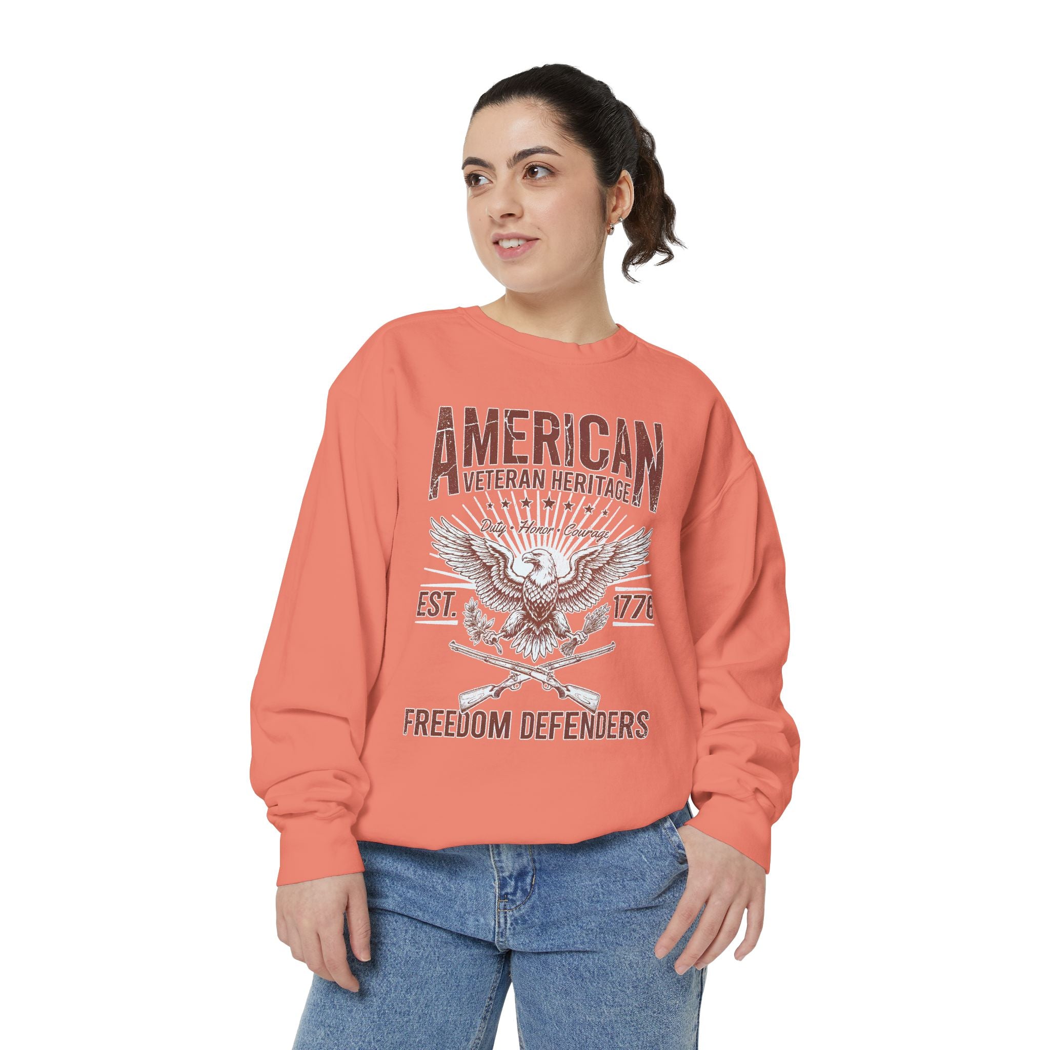 American Veteran Heritage Sweatshirt, Freedom Defenders Crewneck, Patriotic Eagle Gift, Veterans Day or Military Retirement Pullover